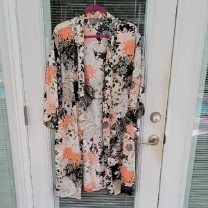 Floral Kimono Peach, Black, White, Cream, and Moss Color Sz M